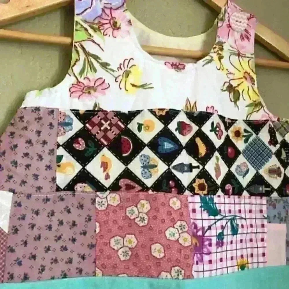 Patchwork pinafore a-line girl dress 3-4 - Picture 3 of 7